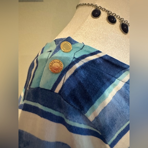 CHAPS Women's Striped Blue/White Short Sleeve Shirt w/Accent Buttons - Size 3X - Picture 3 of 8